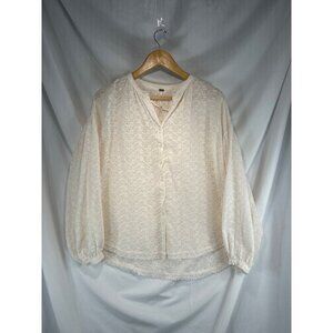 Free People Women's White Blouse Top Eyelet Band Collar Size XS (G-4)